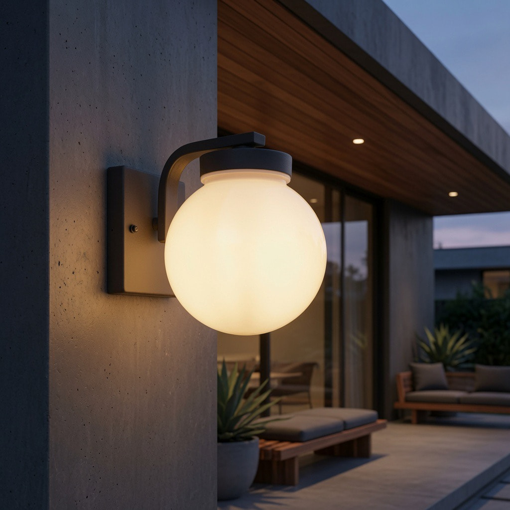 Curved Arm Frosted Globe Wall Lamp