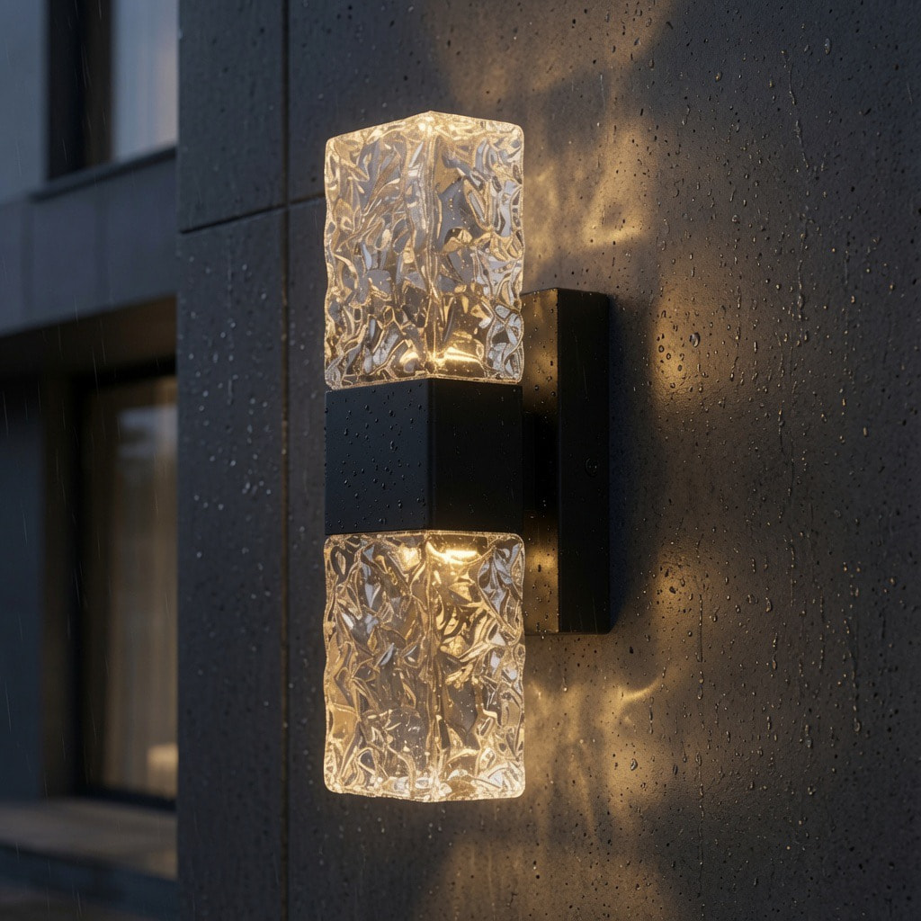 Dual Section Rippled Glass Up Down Wall Lamp