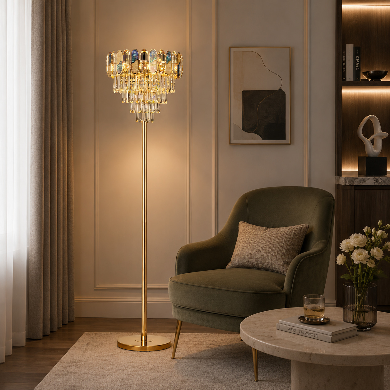 Iridescent Crystal Fringe Floor Lamp