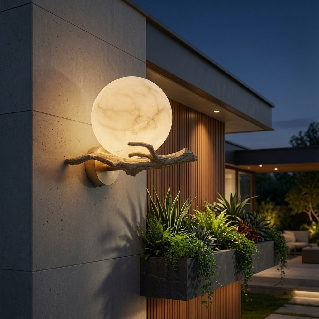 Marble Globe Wall Lamp With Bionic Branch Bracket