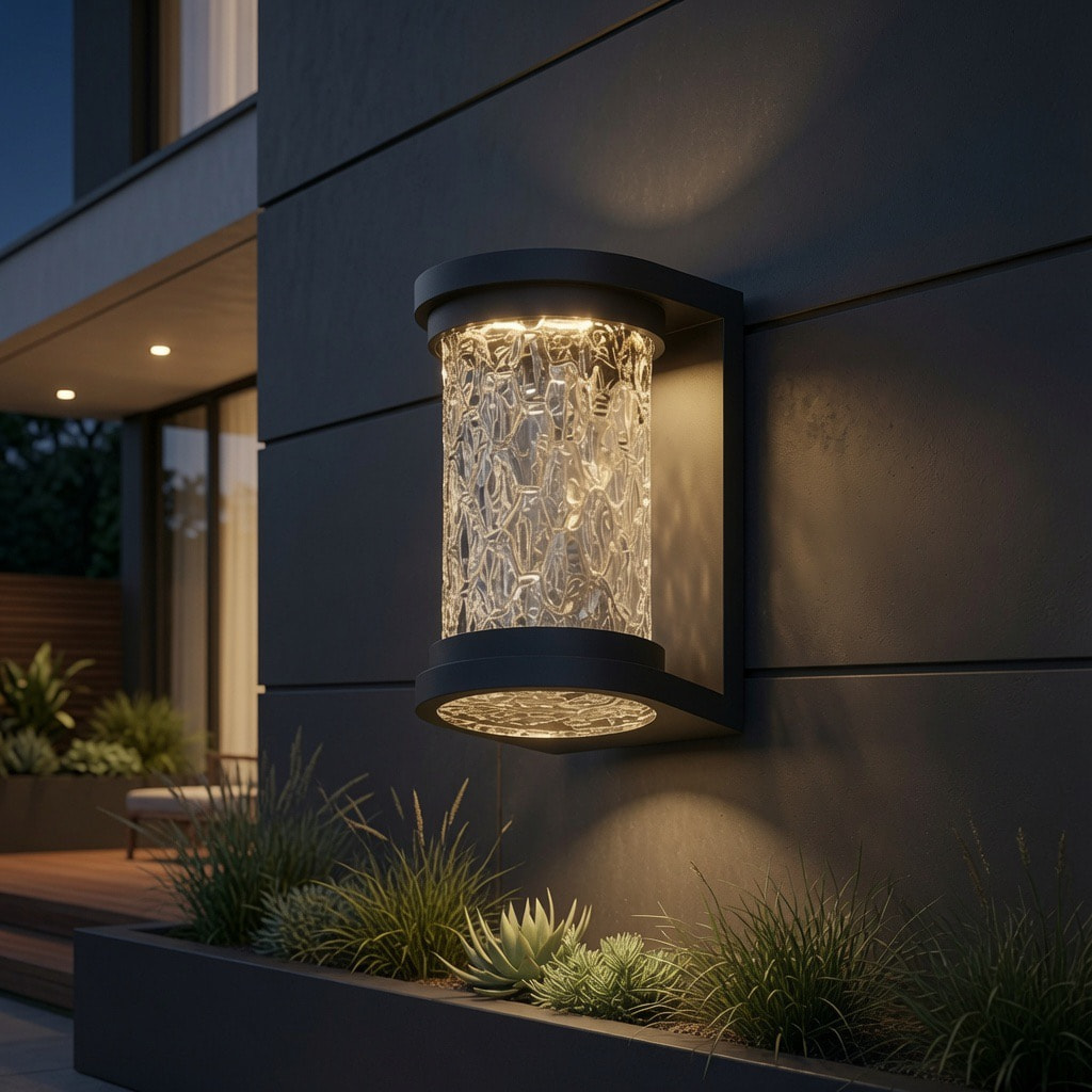 Recessed Cylindrical Rippled Glass Outdoor Wall Lamp