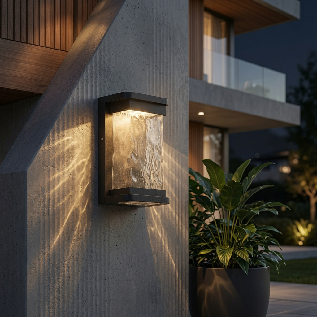 Rectangular Water Ripple Glass Outdoor Wall Lamp