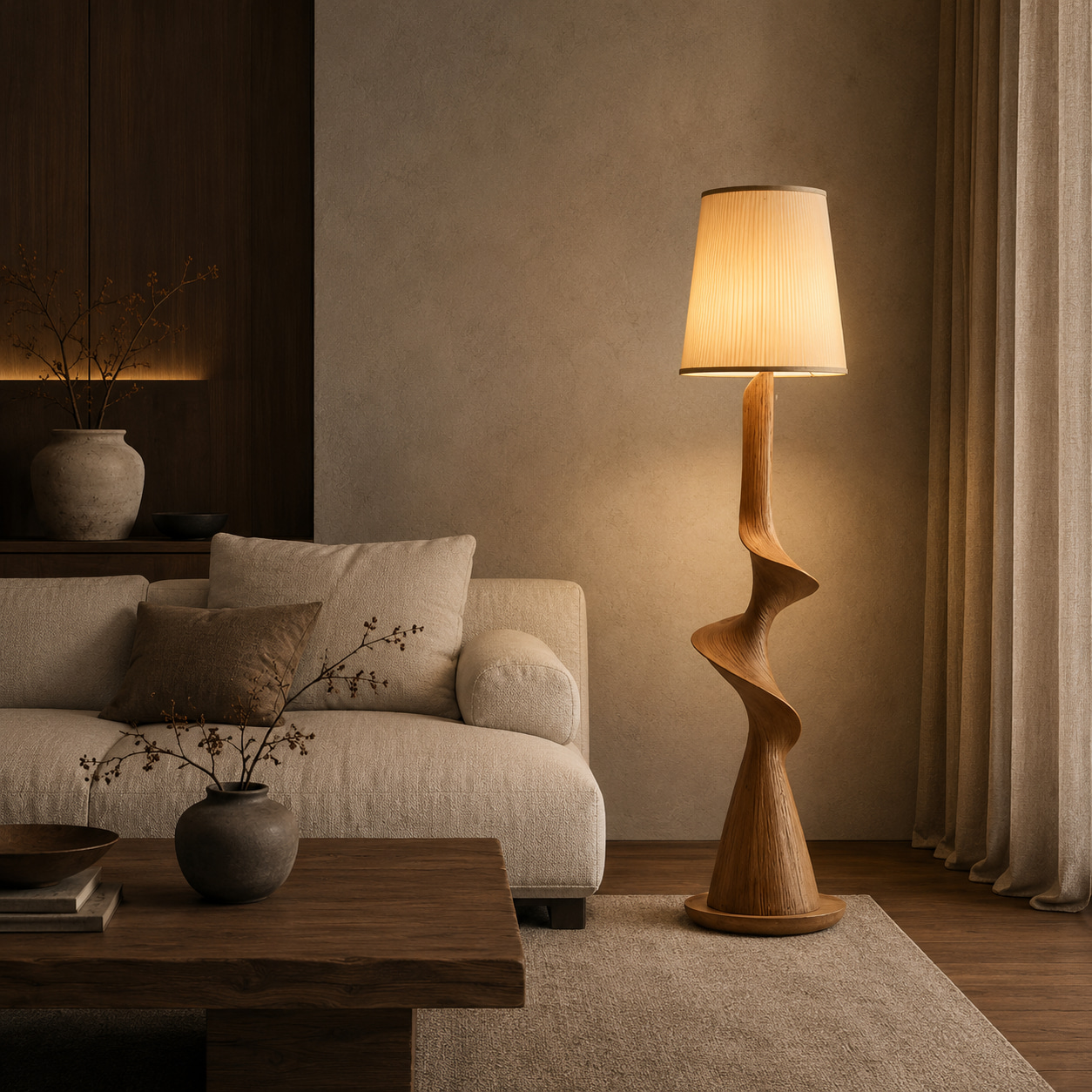 Twisted Timber Effect Floor Lamp