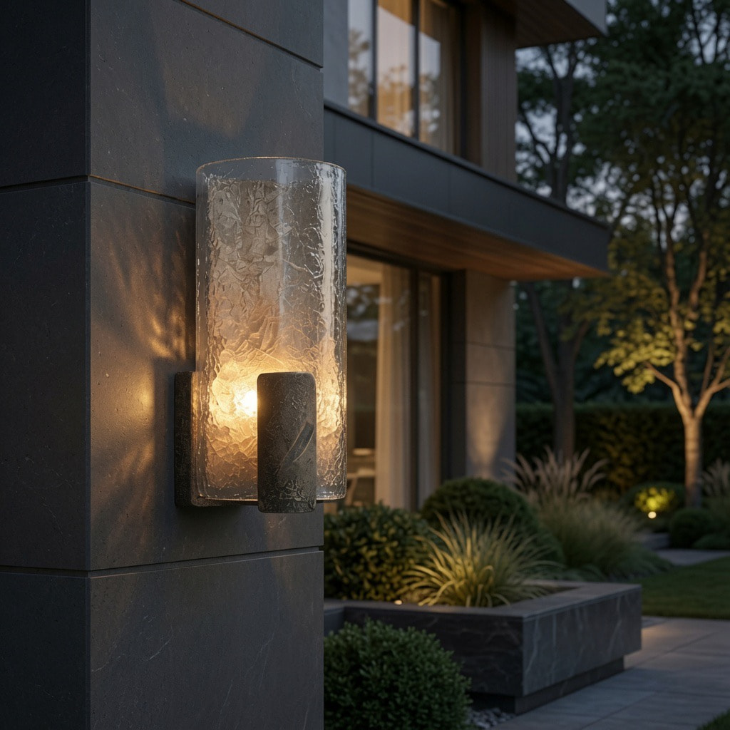 Aged Metal Post Ice Crack Glass Wall Lamp
