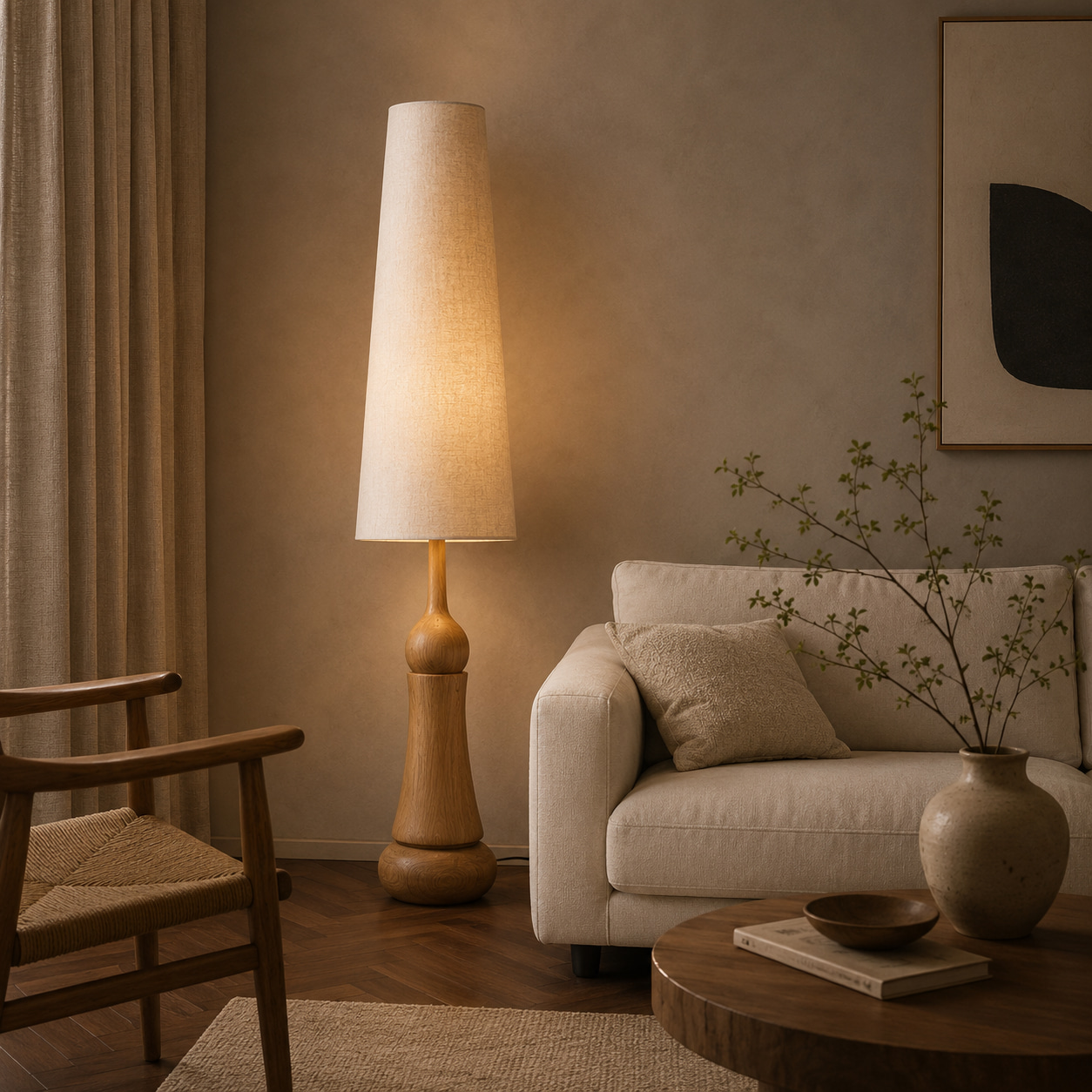Tall Veil Timber Floor Lamp