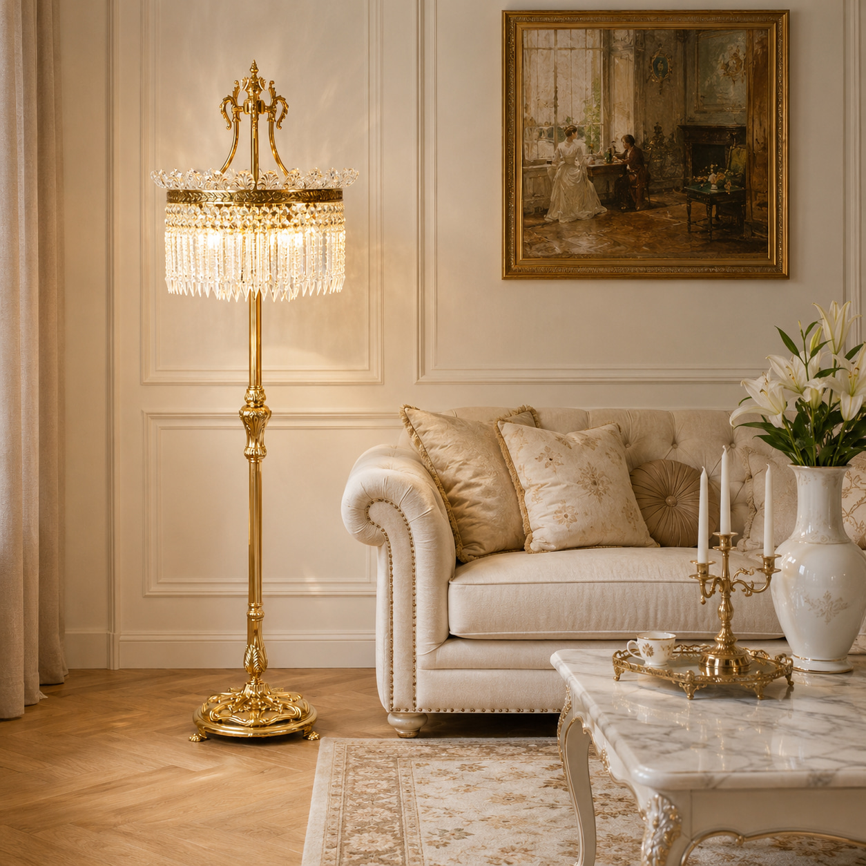Gilded Crown Crystal Floor Lamp