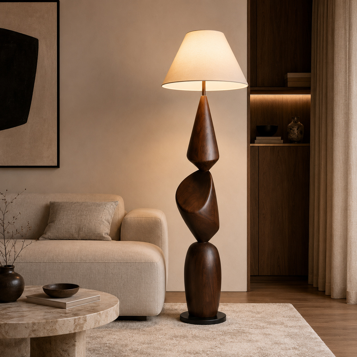 Stacked Timber Sculptural Floor Lamp