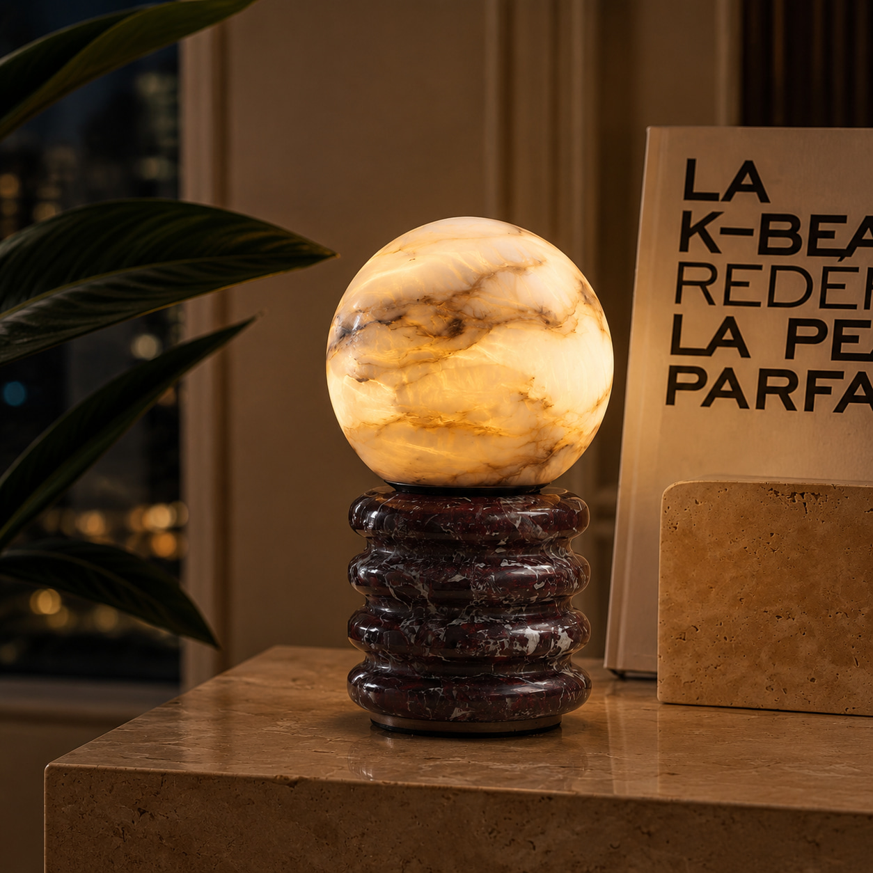 Amber Orb Stone Lamp