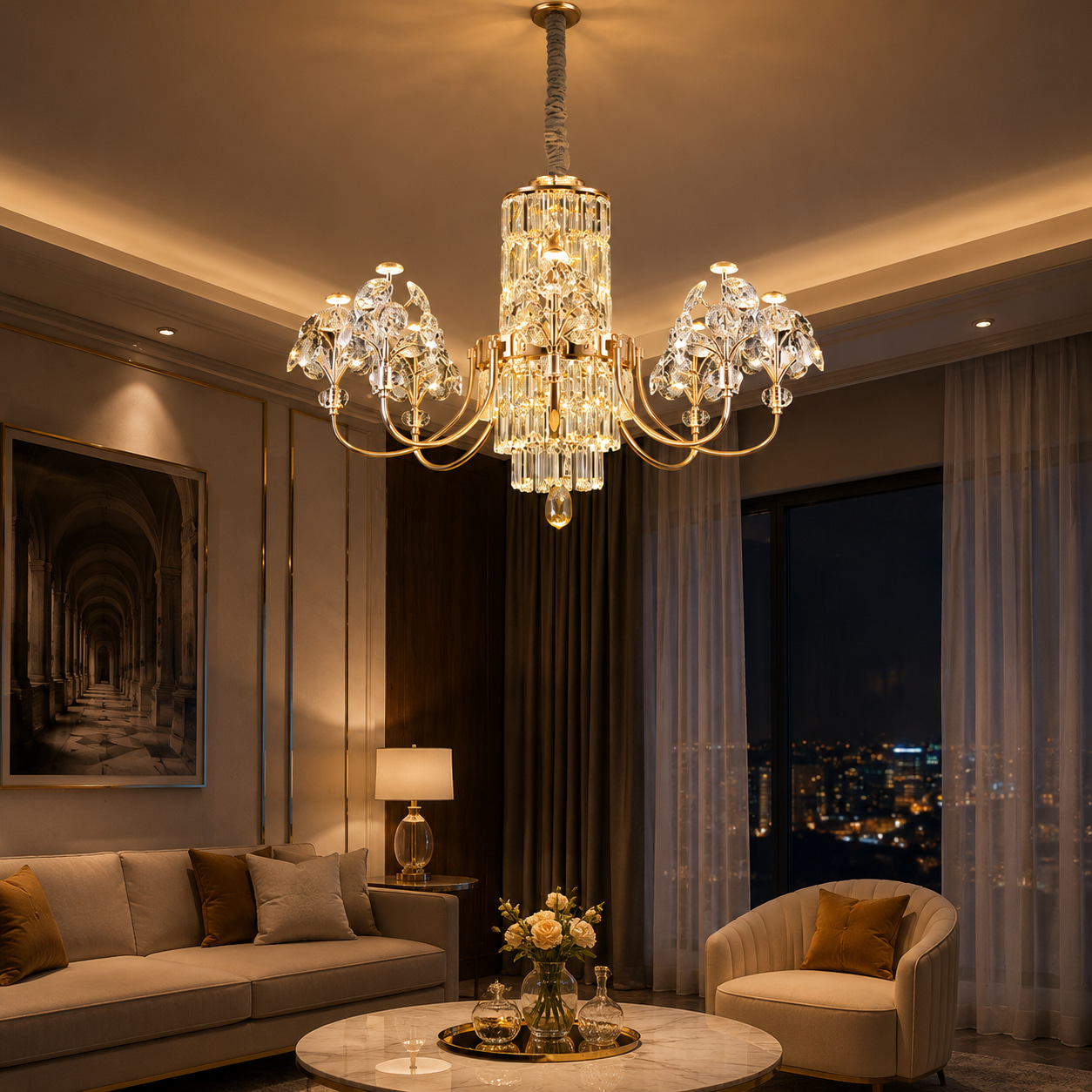 Side Arm Double Layer Crystal Chandelier