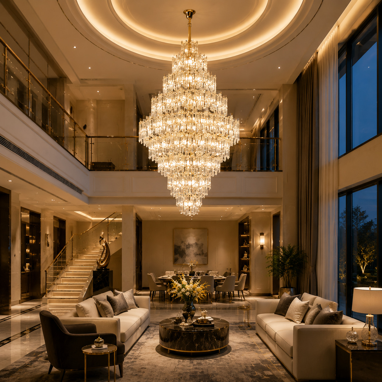 Multi-Ring Vertical Crystal Chandelier