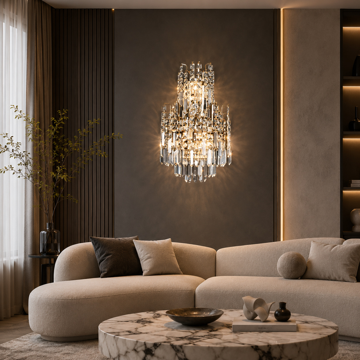 Tiered Crystal Tower Wall Light