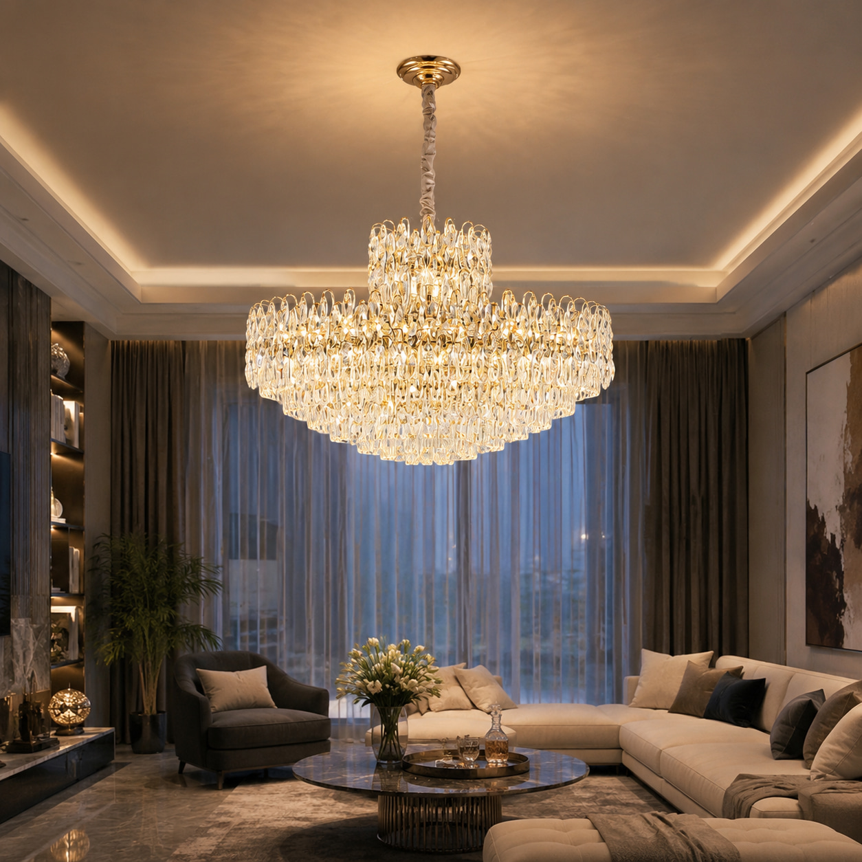 Two-Tier Water Drop Crystal Chandelie