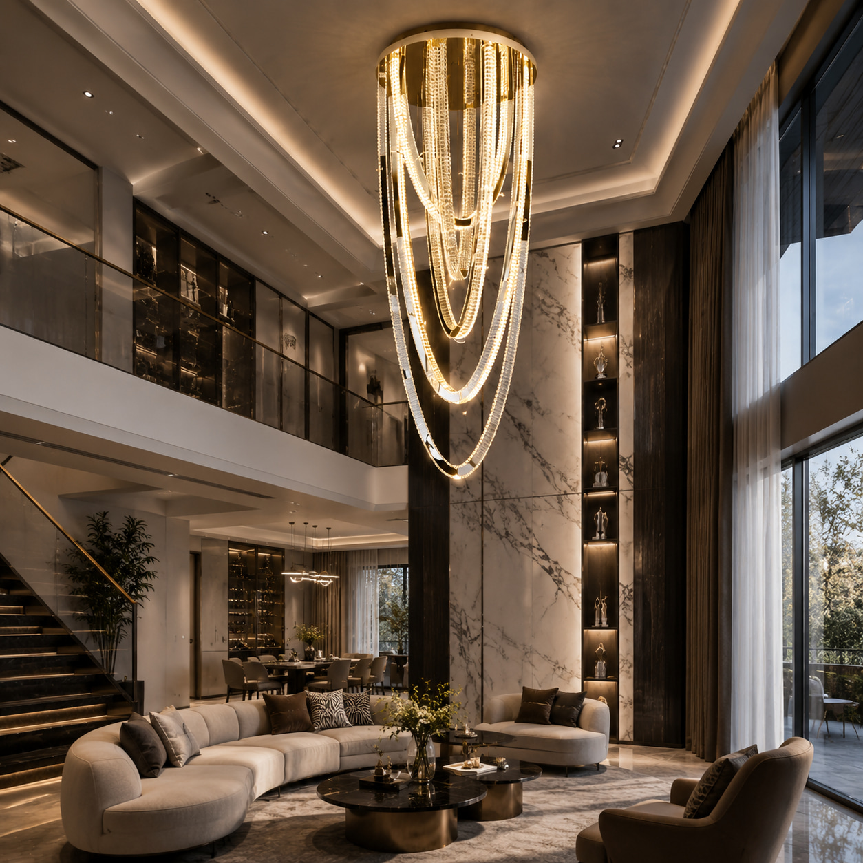 Multi-Ring Staircase Chandelier