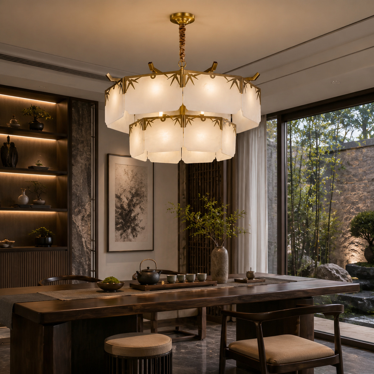 Golden Alabaster Halo Chandelier