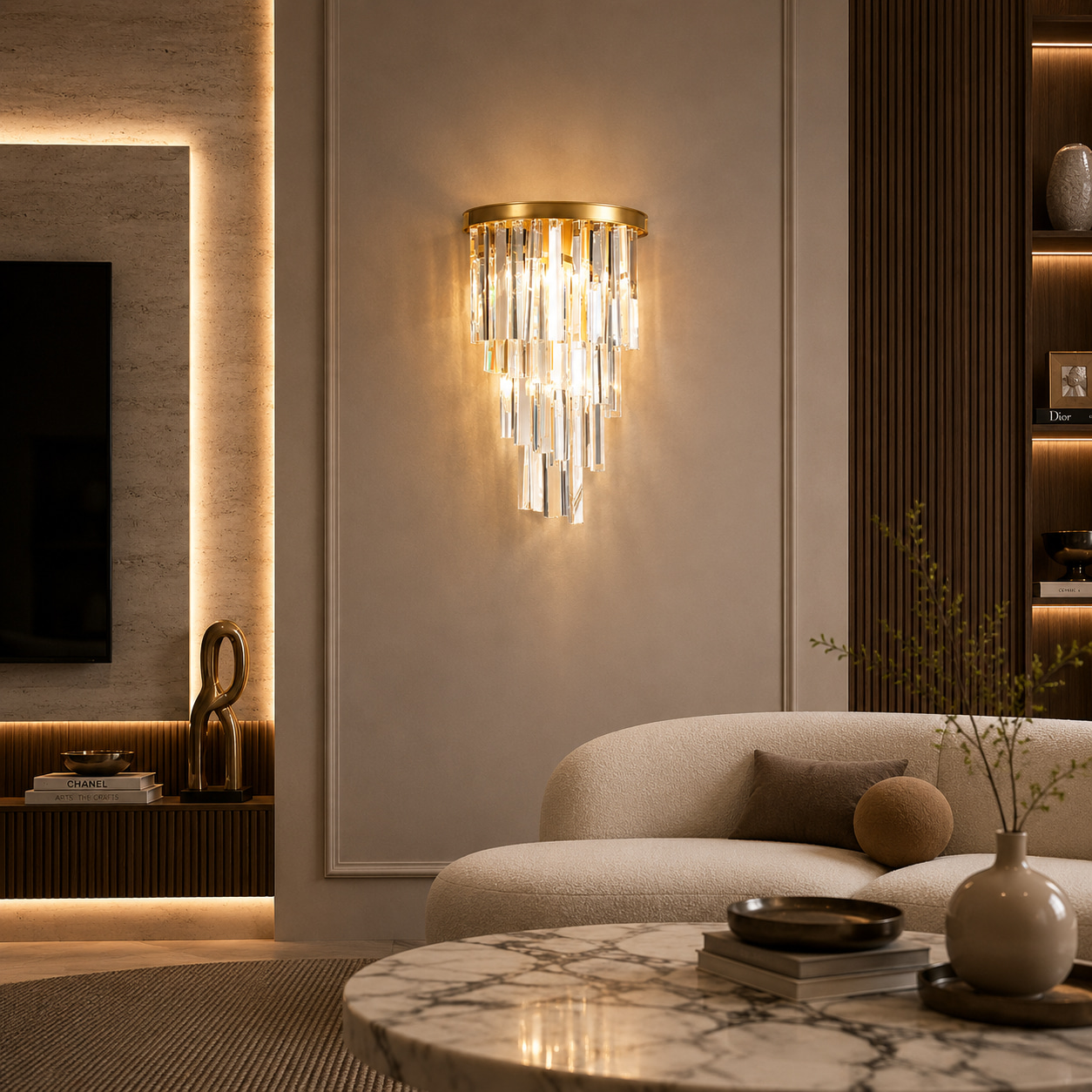 Gilded Crystal Cascade Wall Light