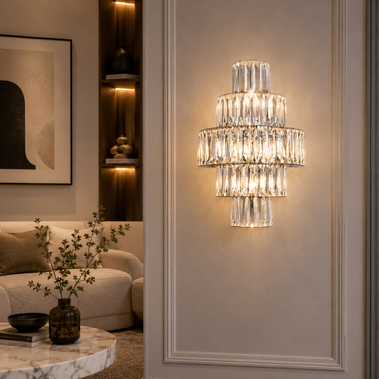 Tiered Crystal Cascade Wall Light