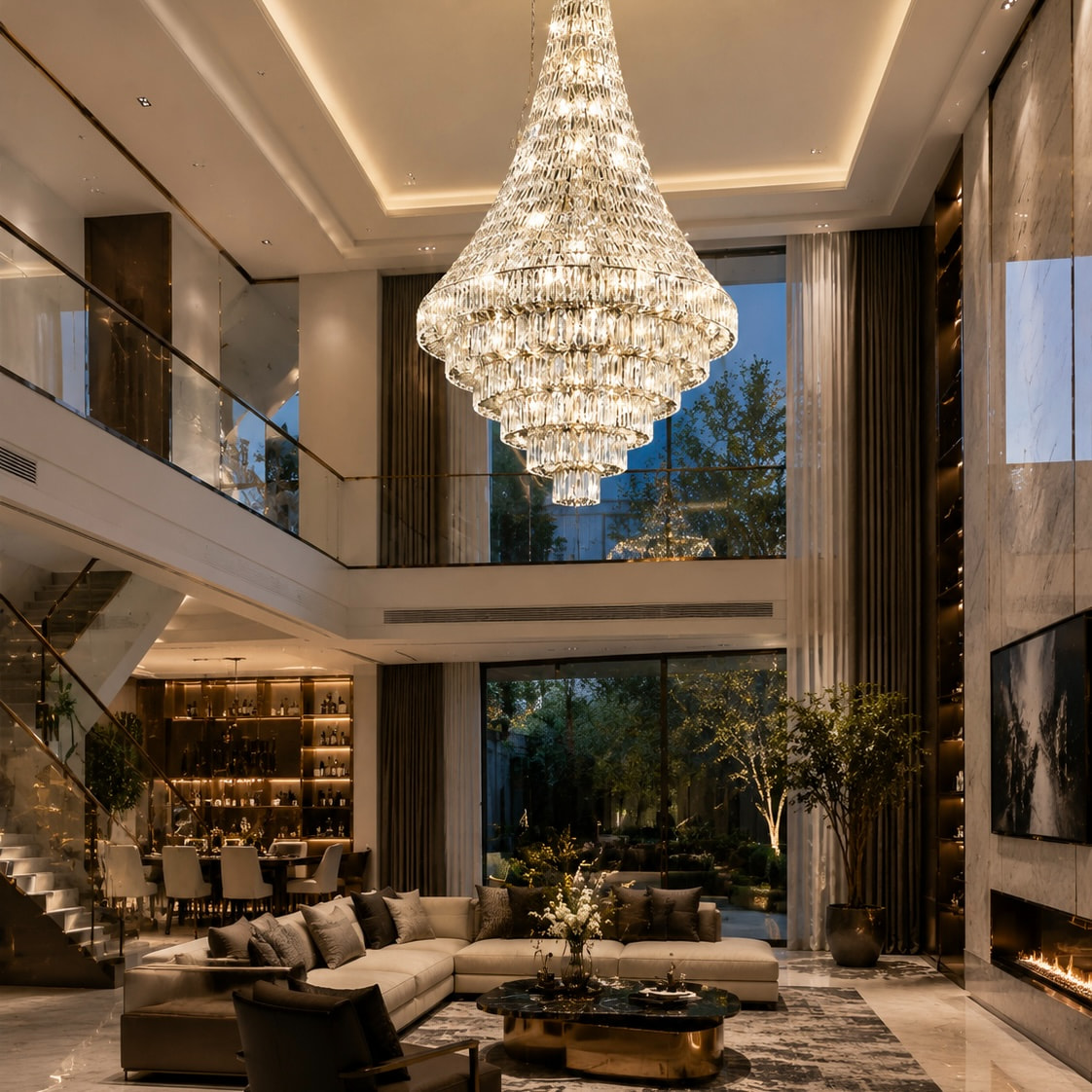 Multi-Tier Conical Vertical Crystal Chandelier