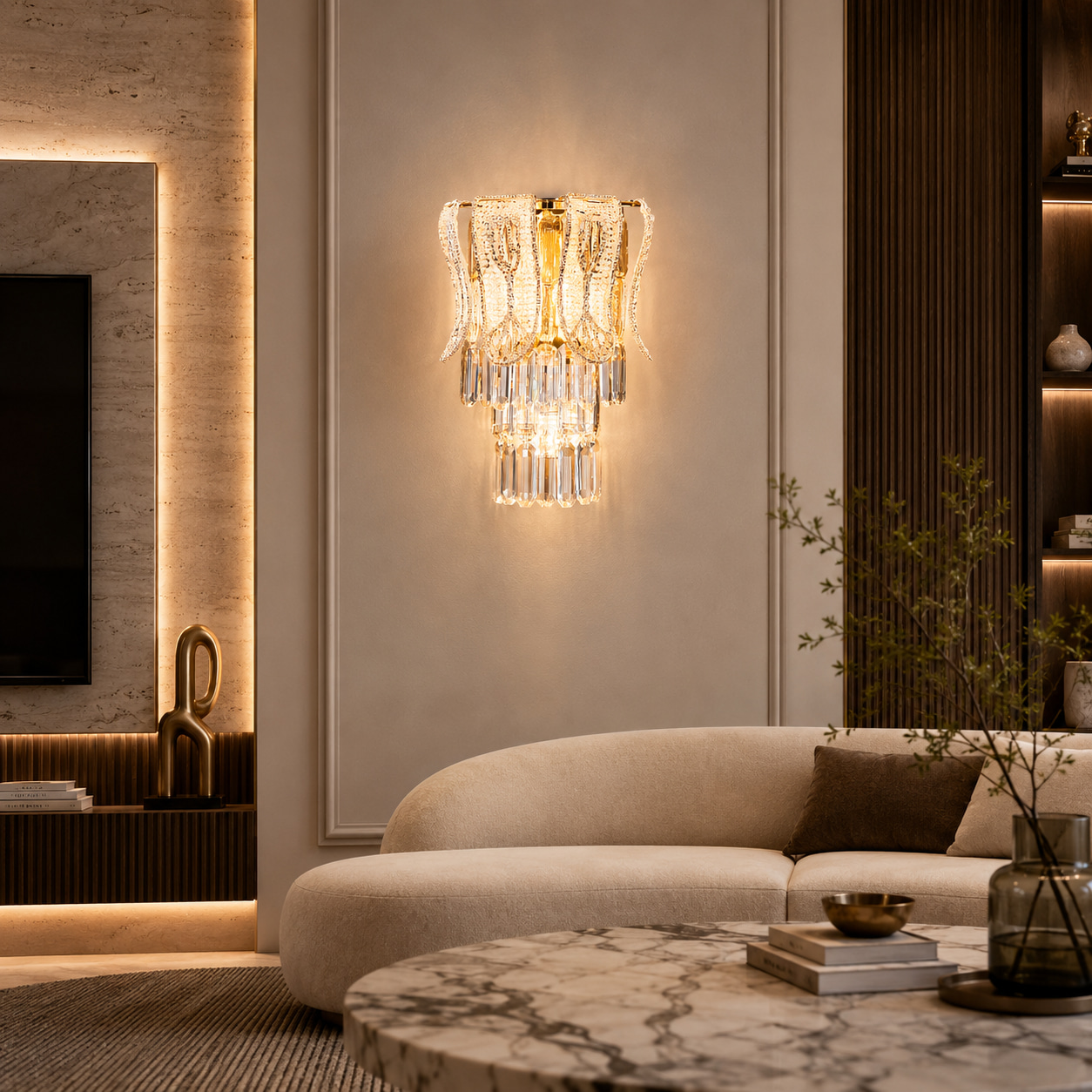 Flowing Crystal Cascade Wall Light
