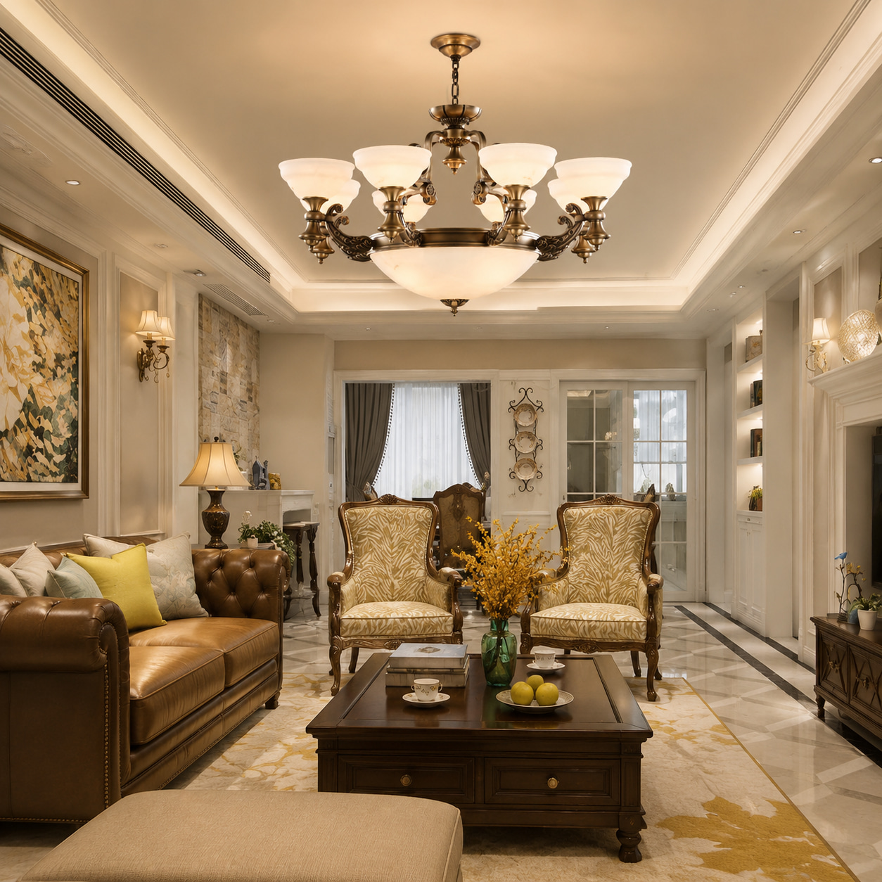 Vintage Gold Alabaster Chandelier