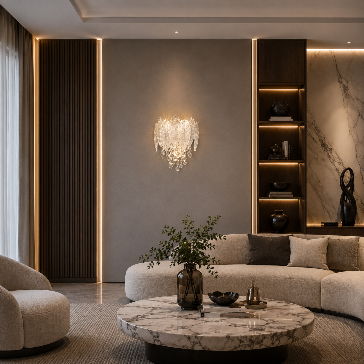 Crystal Feather Dewdrop Wall Light