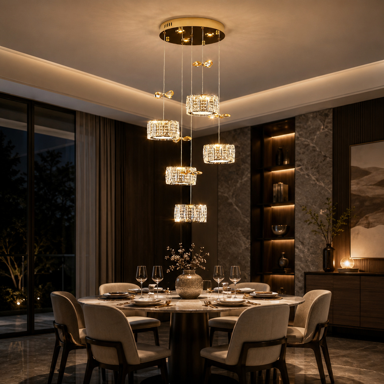 Bowknot Cube Crystal Multi-Pendant Dining Light