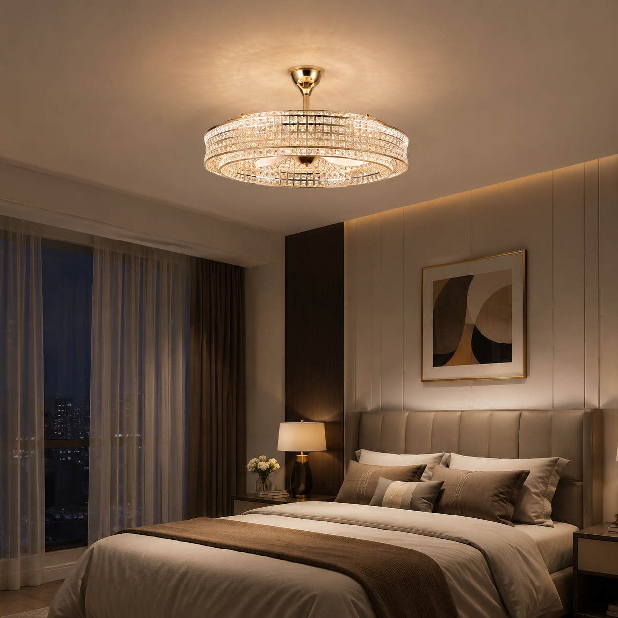 Double-Layer Grid Crystal Ring Chandelier