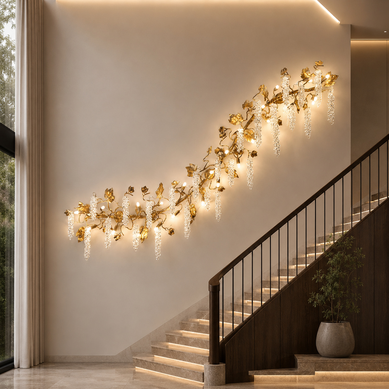 Gilded Grape Vine Crystal Wall Light