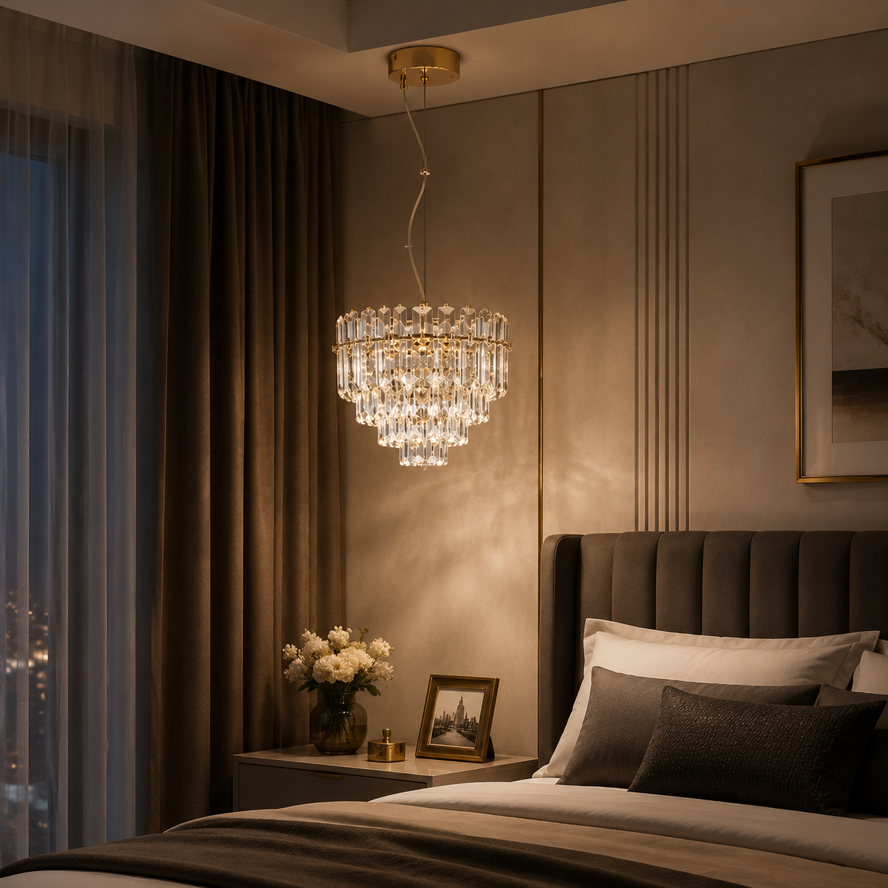 Three-Tier Round Vertical Crystal Bedroom Pendant