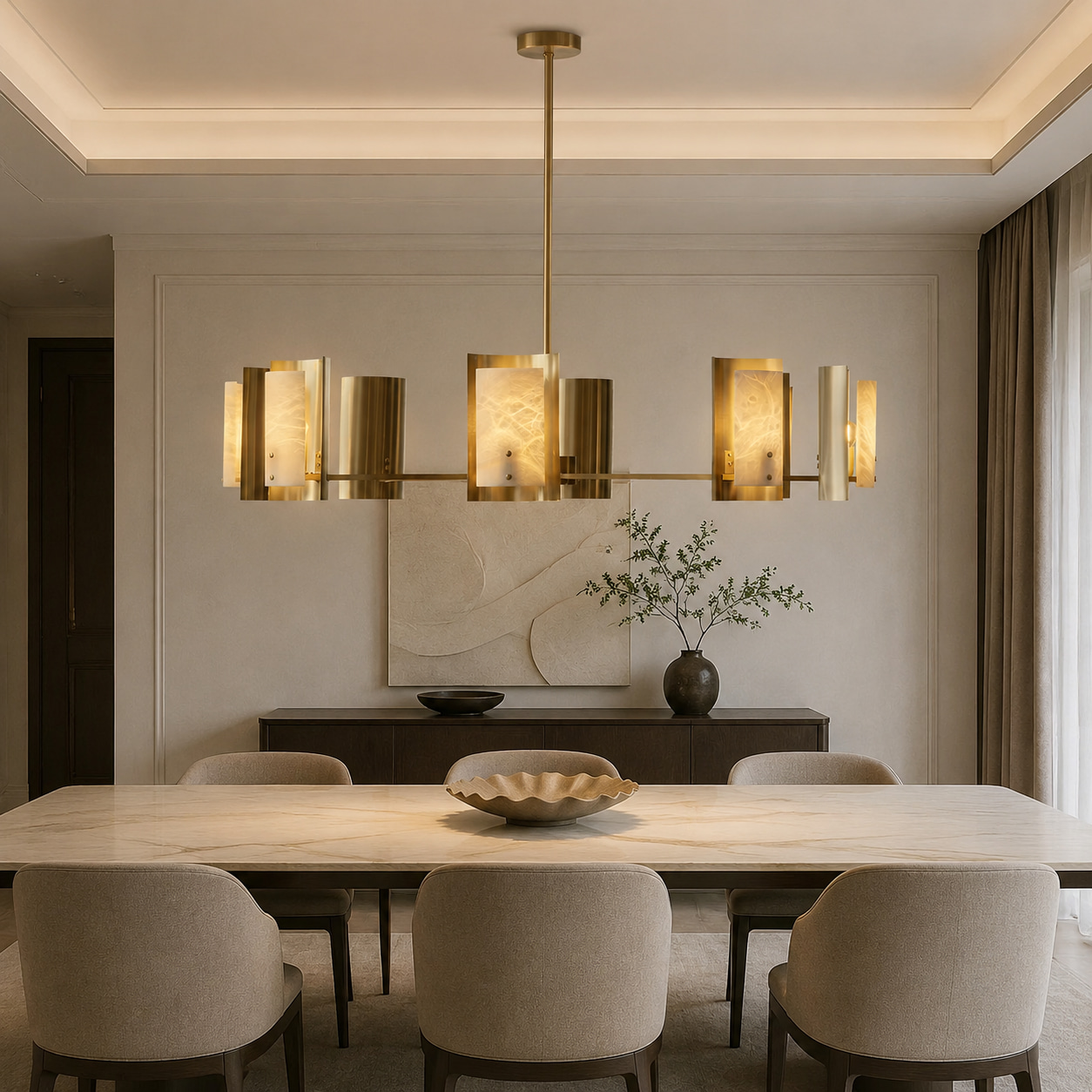 Golden Branches Alabaster Chandelier