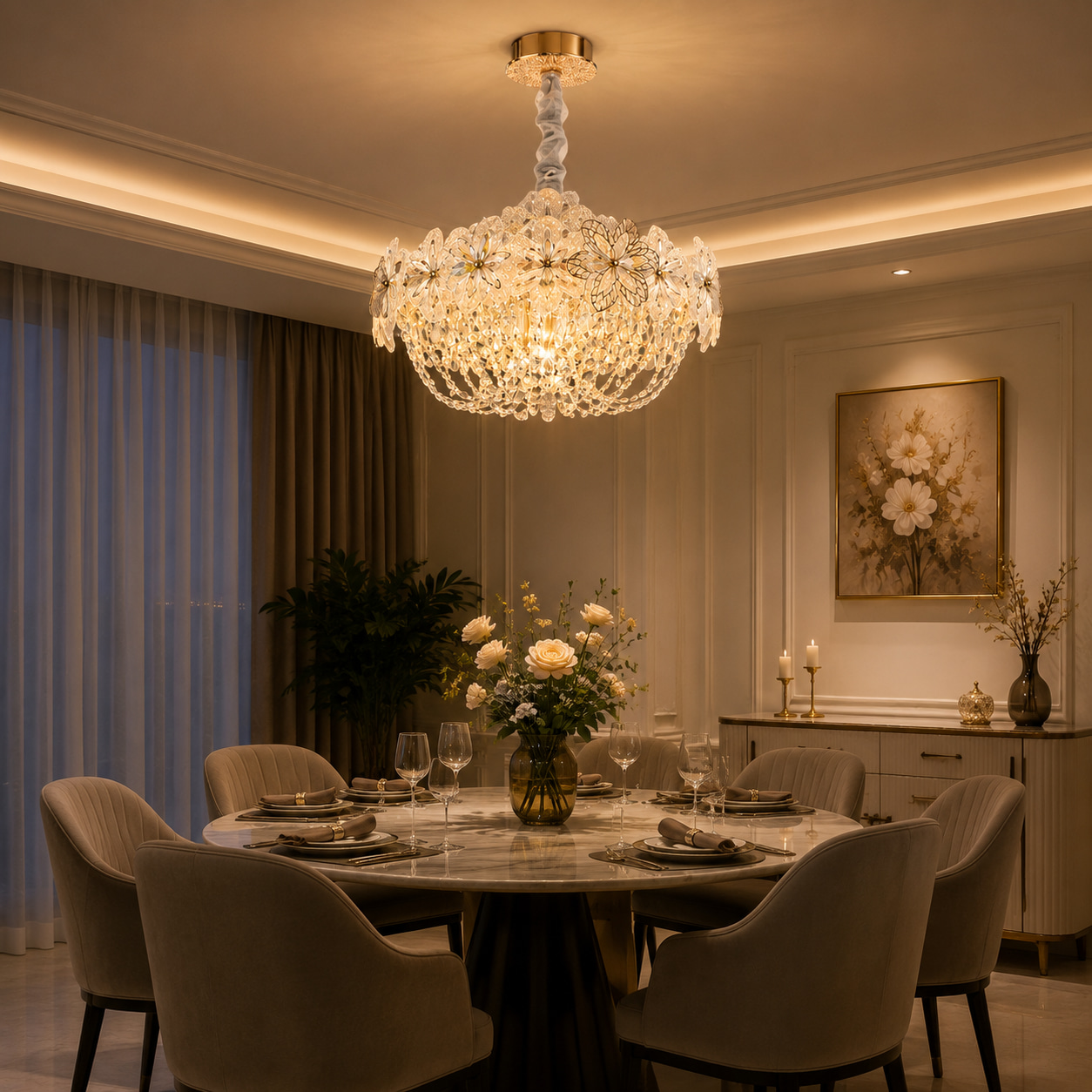 Floral Crystal Ring Chandelier