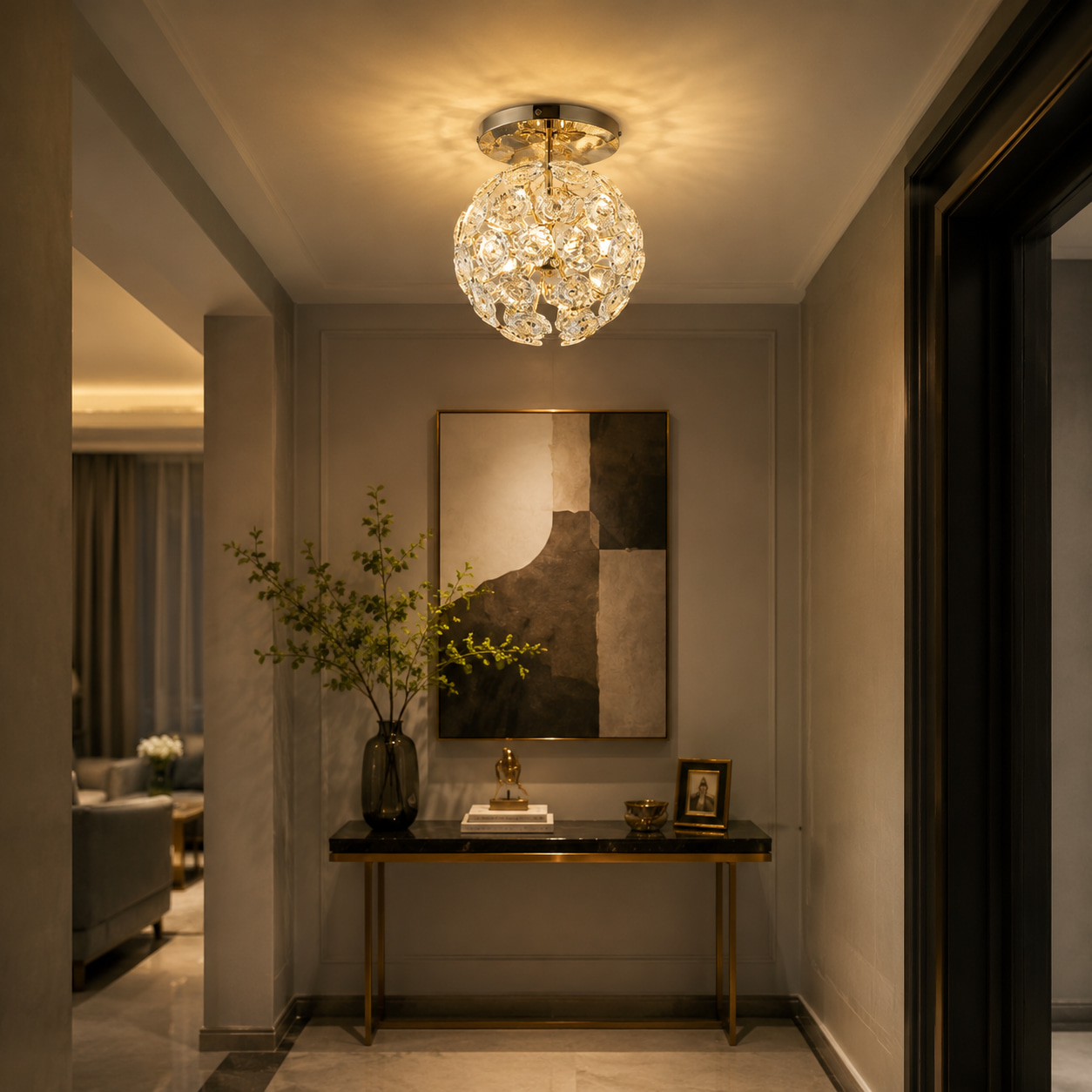 Flower Disc Sphere Crystal Pendant Light