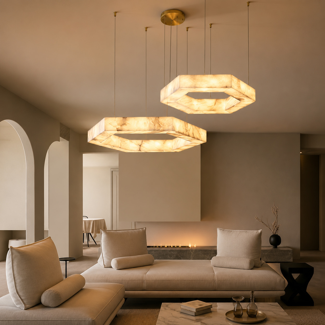 Luminous Alabaster Ring Chandelier