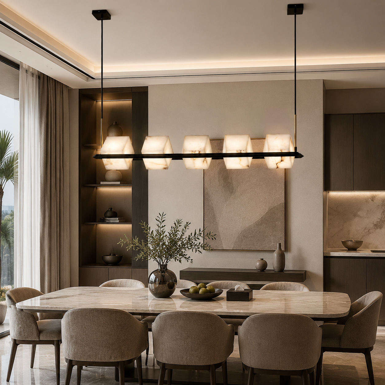 Obsidian Alabaster Linear Chandelier