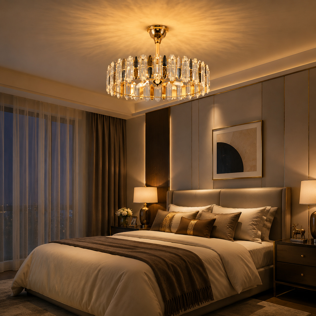 Double Vertical Bar Ring Crystal Chandelier