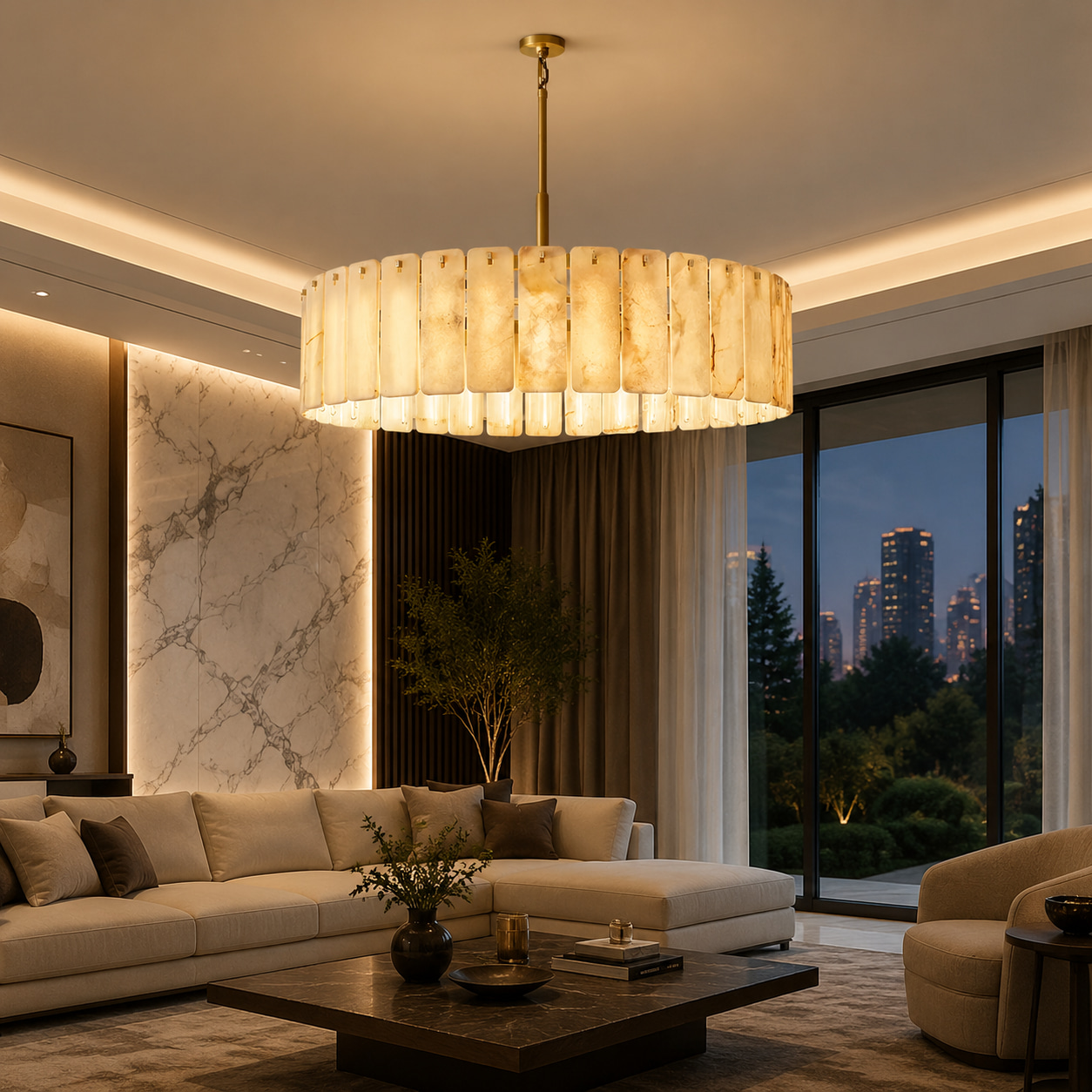 Golden Alabaster Veil Chandelier