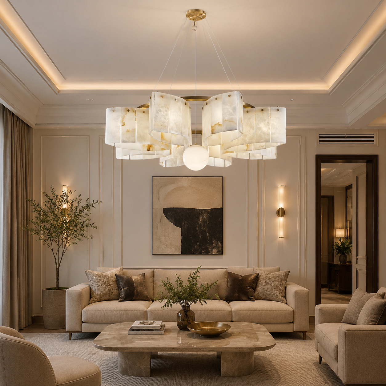 Celestial Alabaster Halo Chandelier