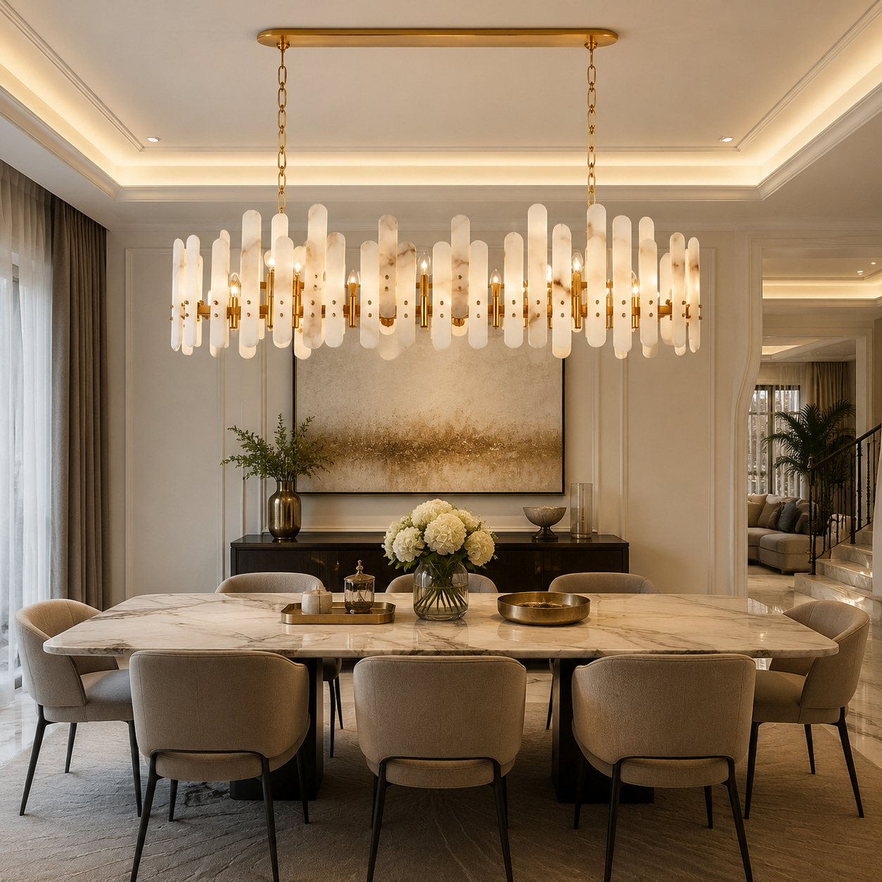Amber Alabaster Column Chandelier