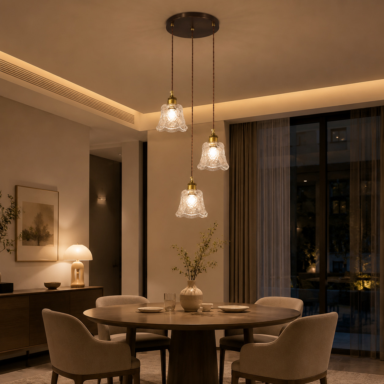 Lotus Textured Glass 3-Light Dining Pendant