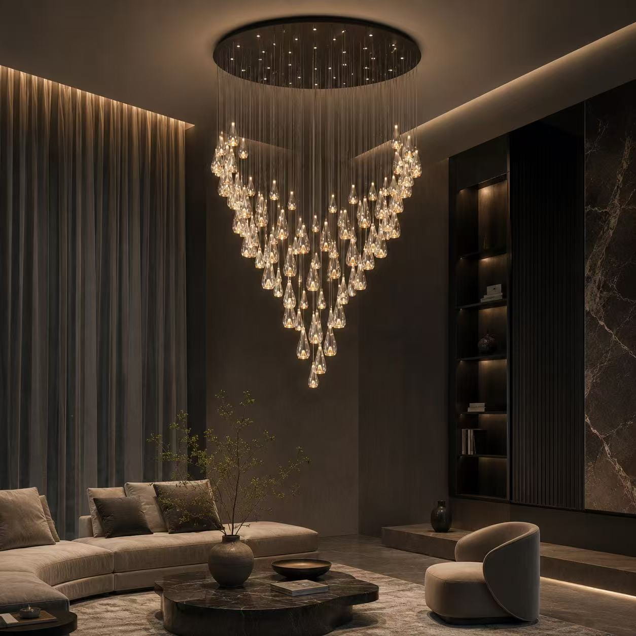 Golden Teardrop Cascade Chandelier