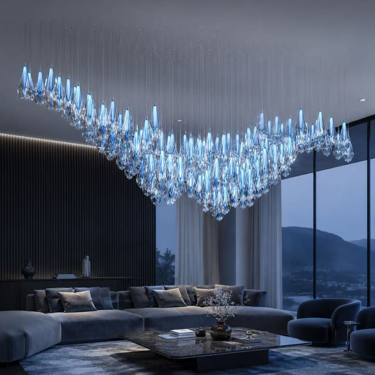 Blue Waterfall Crystal Chandelier