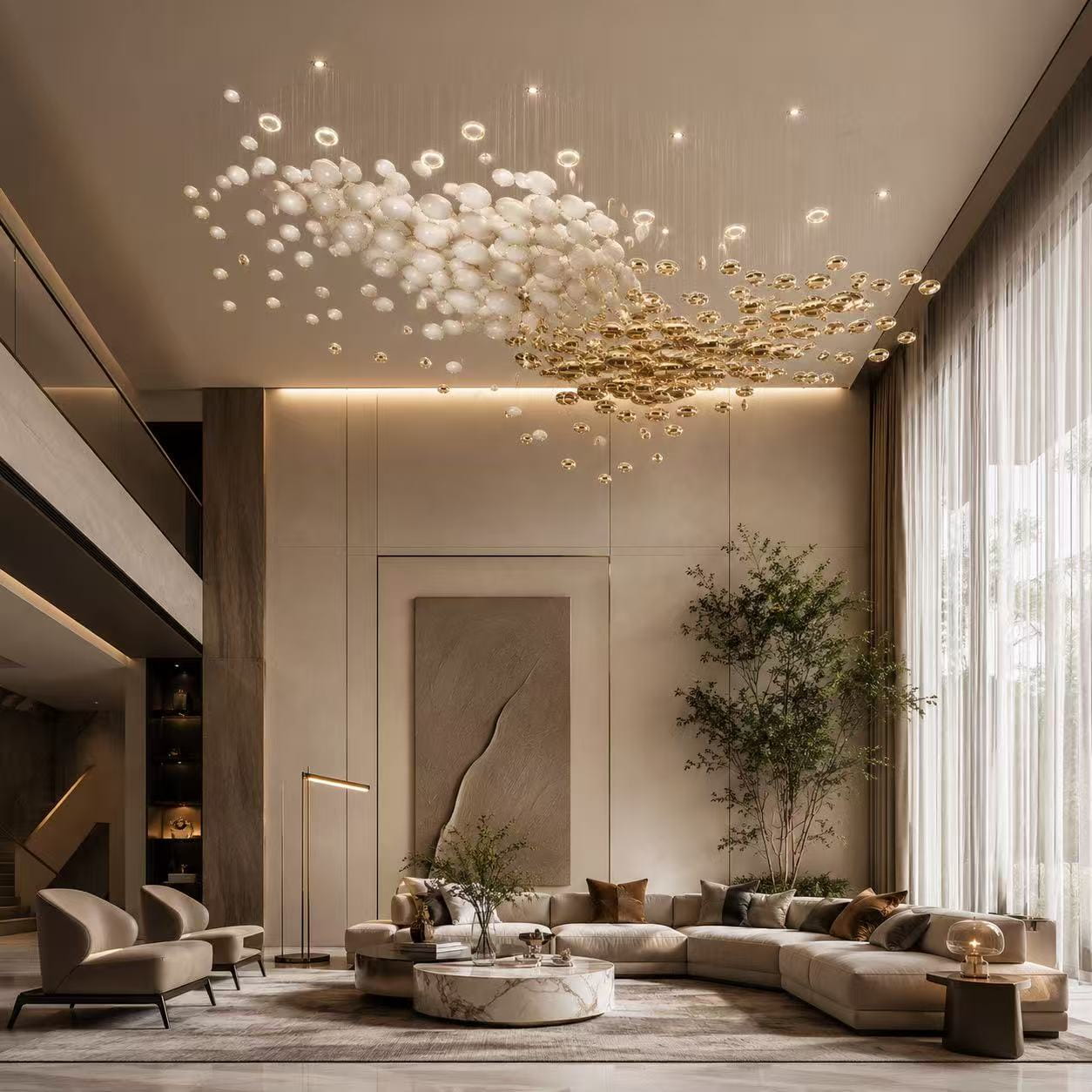Gold White Oval Bubble Chandelier