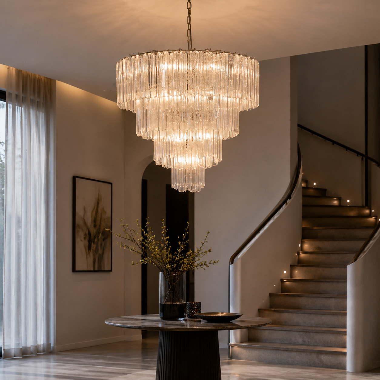 Four-Tier Step Vertical Crystal Chandelier