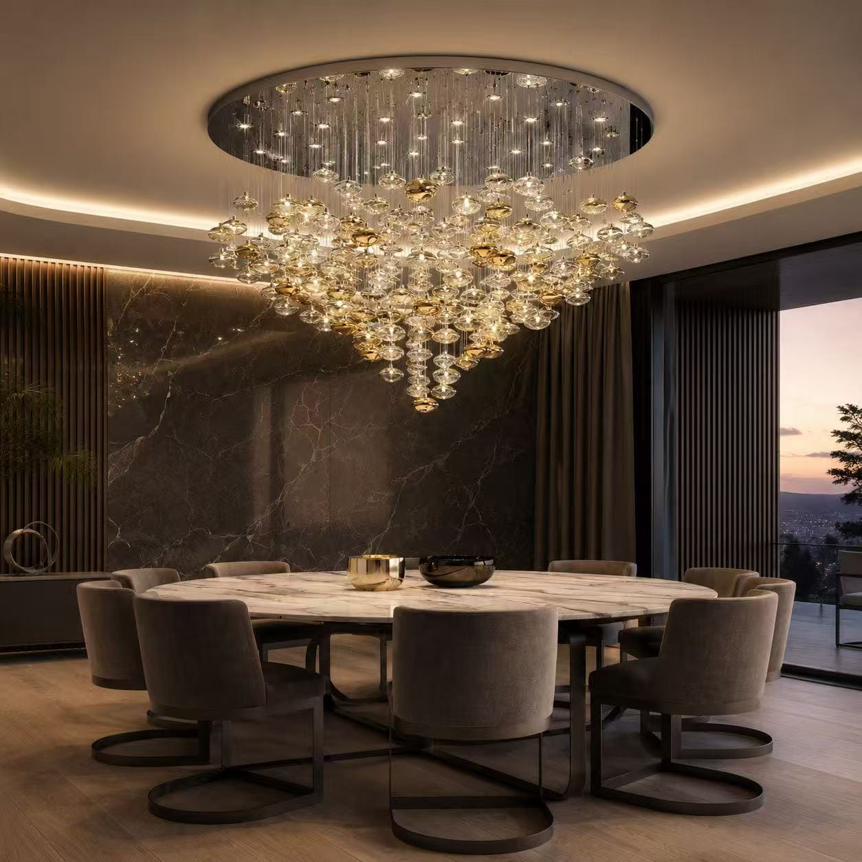Amber Glass Pebble Cascade Chandelier