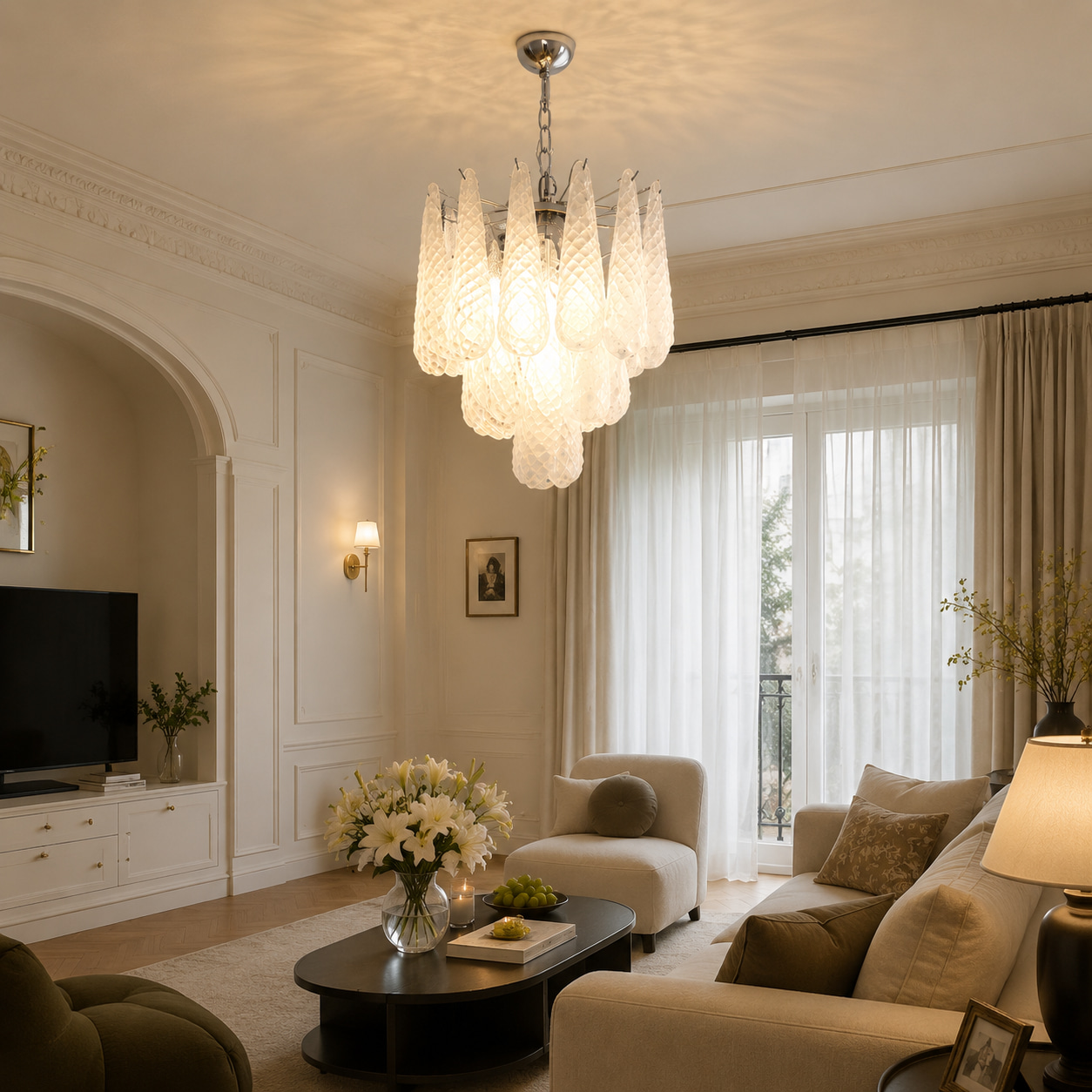 Textured Teardrop Glass Chandelier