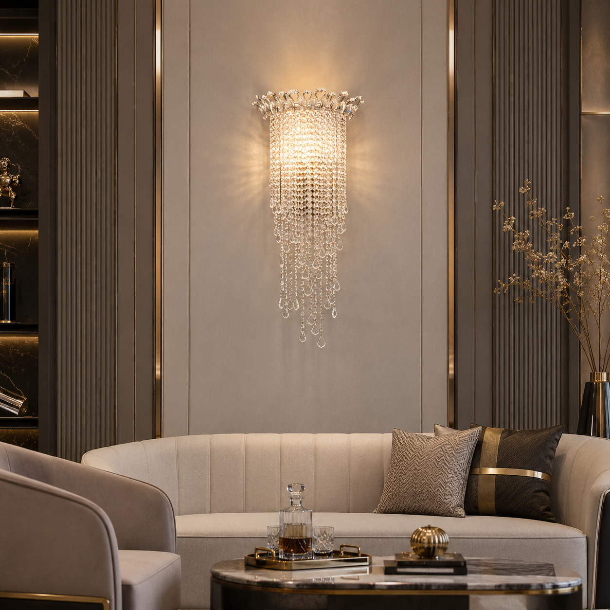 Crown Crystal Cascade Wall Light