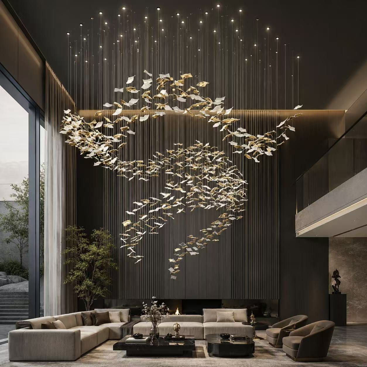Gold White Glass Cloud Chandelier