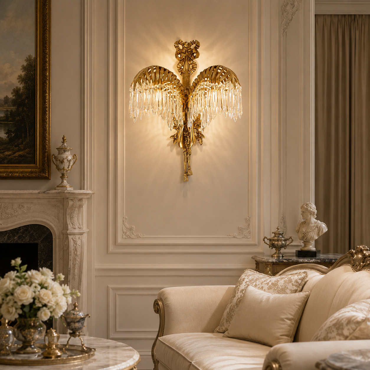 Gilded Angel Wing Crystal Wall Light