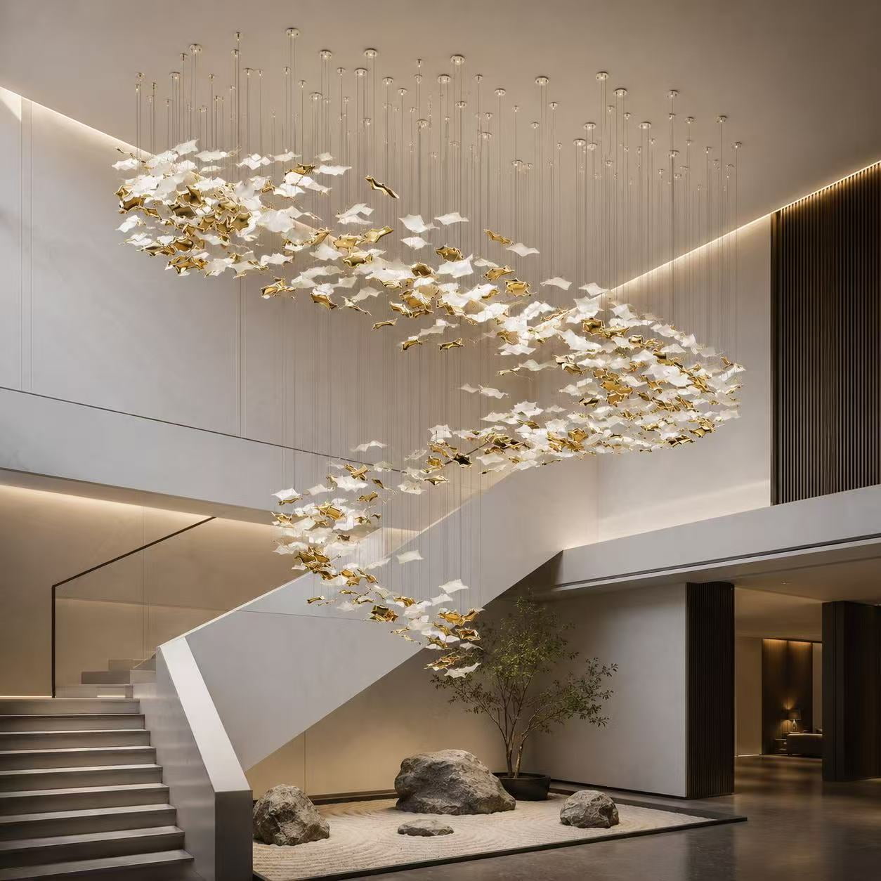 Gold White Glass Flow Chandelier
