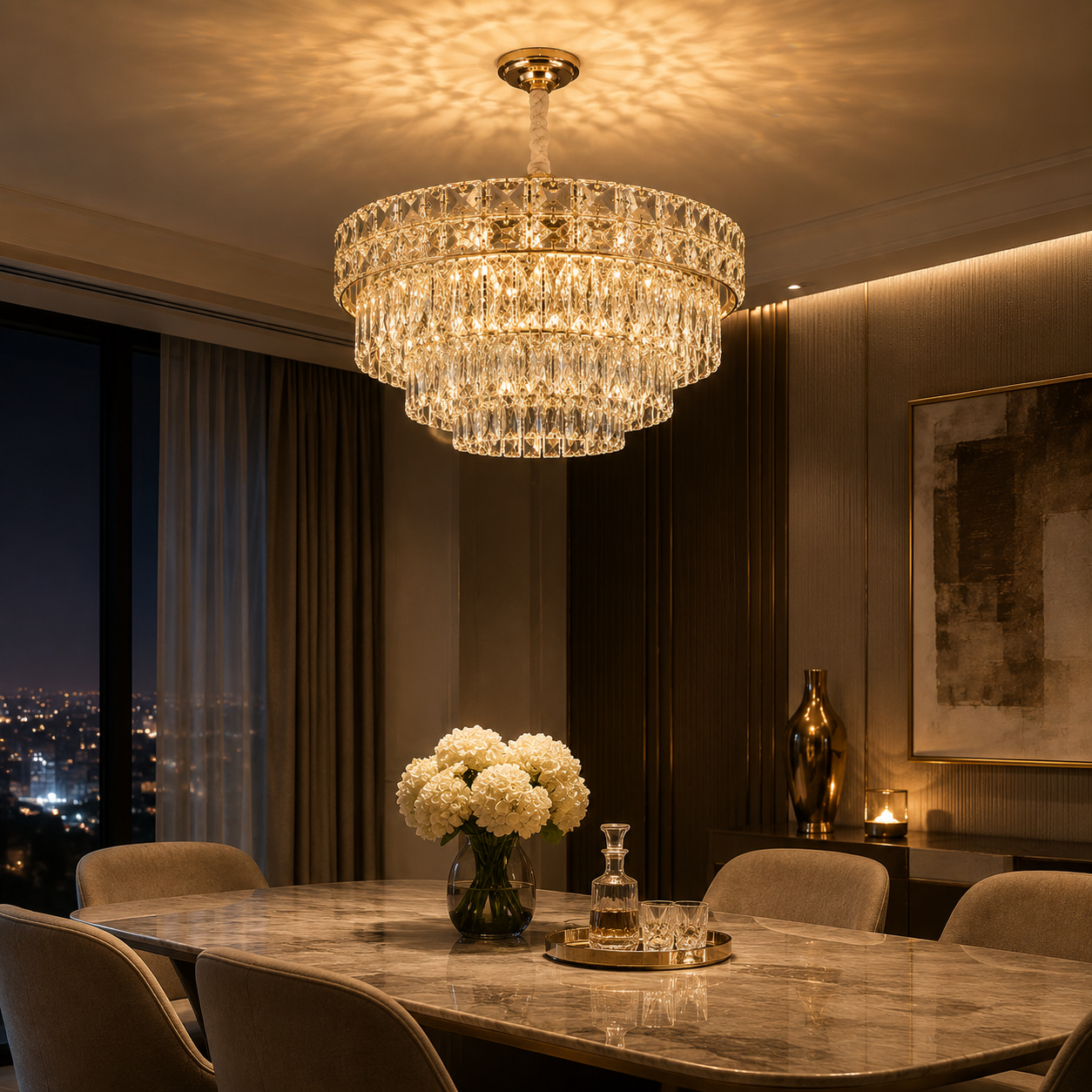 Three-Tier Ring Vertical Crystal Chandelier