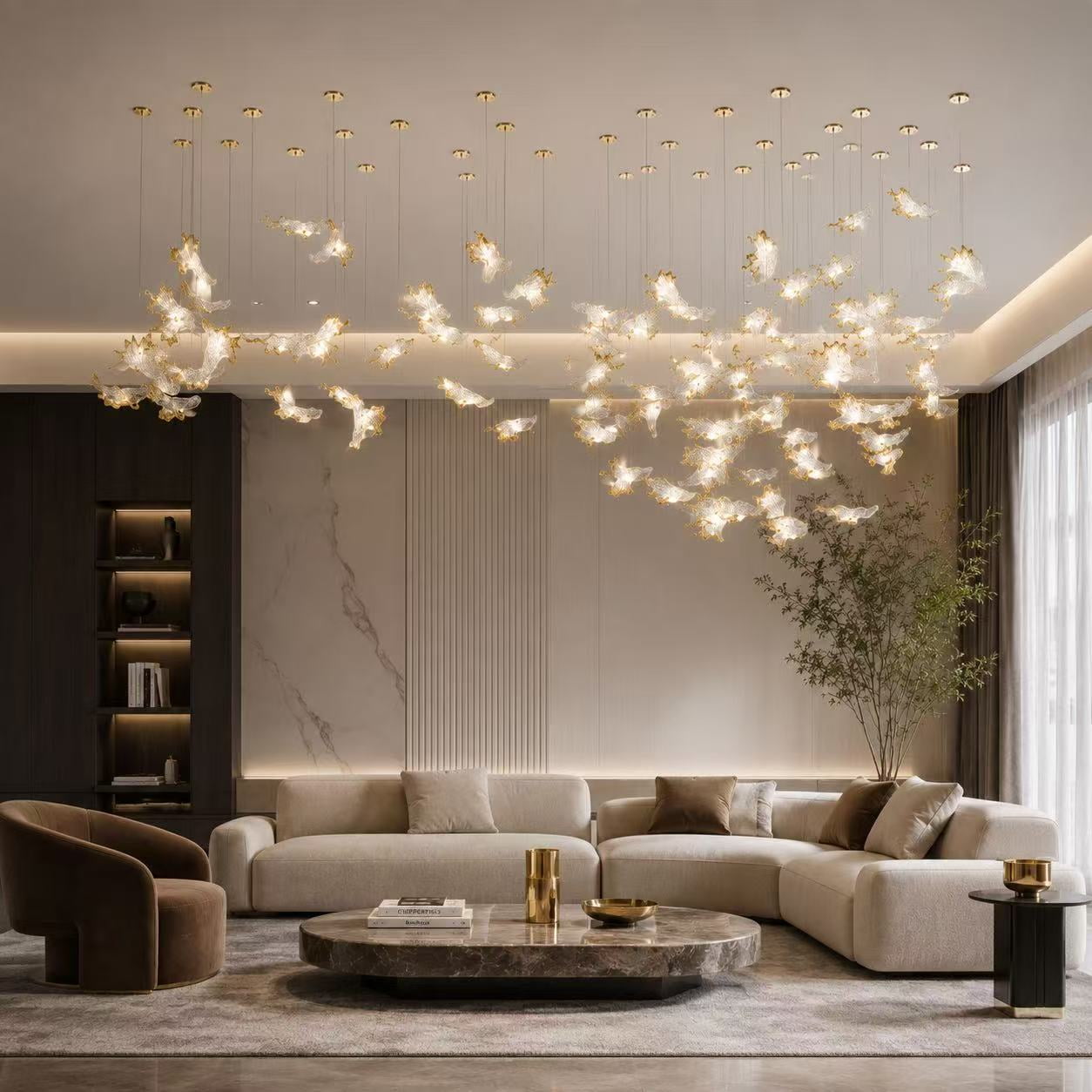 Gold Rim Glass Leaf Chandelier